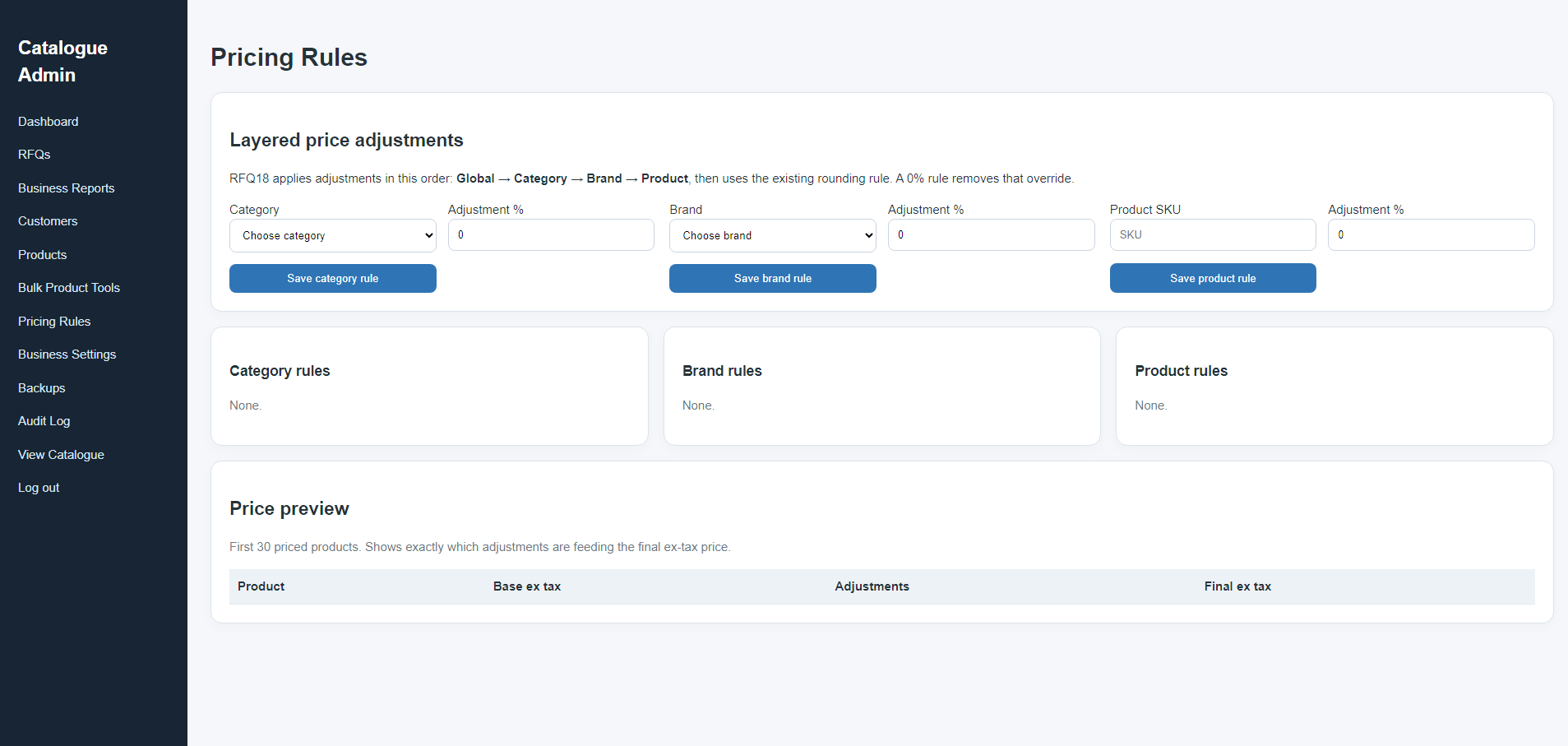 Layered product pricing rules